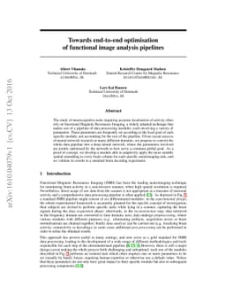 Towards end-to-end optimisation of functional image analysis pipelines