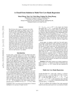 A Closed Form Solution to Multi-View Low-Rank Regression