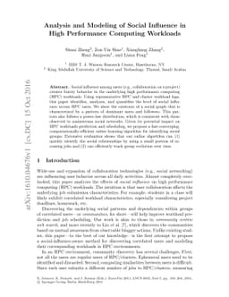 Analysis and Modeling of Social Influence in High Performance Computing
  Workloads