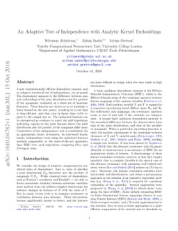 An Adaptive Test of Independence with Analytic Kernel Embeddings