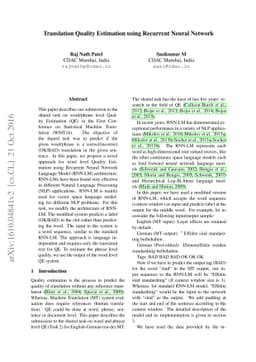Translation Quality Estimation using Recurrent Neural Network
