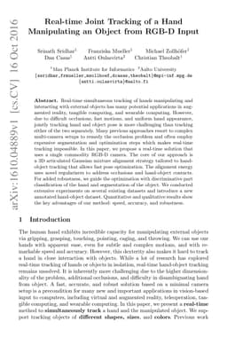 Real-time Joint Tracking of a Hand Manipulating an Object from RGB-D
  Input
