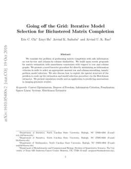 Going off the Grid: Iterative Model Selection for Biclustered Matrix
  Completion