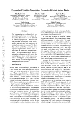Personalized Machine Translation: Preserving Original Author Traits