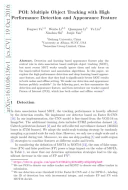 POI: Multiple Object Tracking with High Performance Detection and
  Appearance Feature