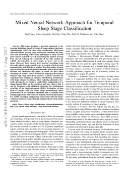 Mixed Neural Network Approach for Temporal Sleep Stage Classification