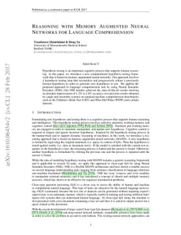 Reasoning with Memory Augmented Neural Networks for Language
  Comprehension