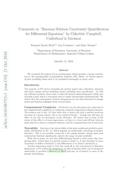 Comments on "Bayesian Solution Uncertainty Quantification for
  Differential Equations" by Chkrebtii, Campbell, Calderhead & Girolami
