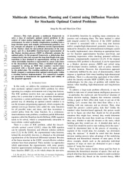 Multiscale Abstraction, Planning and Control using Diffusion Wavelets
  for Stochastic Optimal Control Problems
