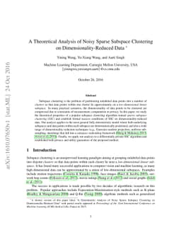 A Theoretical Analysis of Noisy Sparse Subspace Clustering on
  Dimensionality-Reduced Data