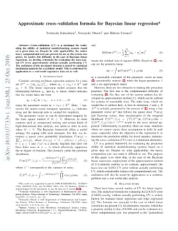 Approximate cross-validation formula for Bayesian linear regression