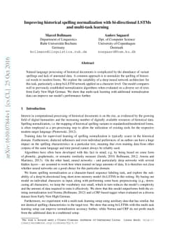 Improving historical spelling normalization with bi-directional LSTMs
  and multi-task learning