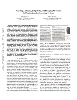 Modeling Ambiguity, Subjectivity, and Diverging Viewpoints in Opinion
  Question Answering Systems