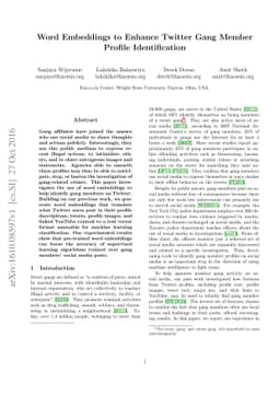 Word Embeddings to Enhance Twitter Gang Member Profile Identification
