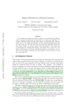 Regret Bounds for Lifelong Learning