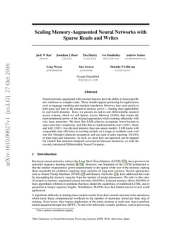 Scaling Memory-Augmented Neural Networks with Sparse Reads and Writes