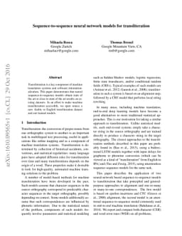 Sequence-to-sequence neural network models for transliteration
