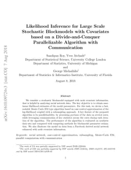 Likelihood Inference for Large Scale Stochastic Blockmodels with
  Covariates based on a Divide-and-Conquer Parallelizable Algorithm with
  Communication