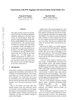 Experiments with POS Tagging Code-mixed Indian Social Media Text