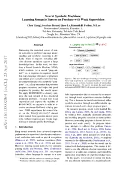 Neural Symbolic Machines: Learning Semantic Parsers on Freebase with
  Weak Supervision