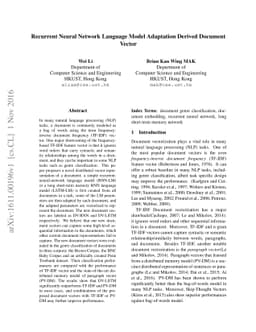 Recurrent Neural Network Language Model Adaptation Derived Document
  Vector