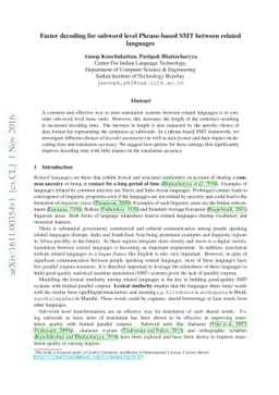 Faster decoding for subword level Phrase-based SMT between related
  languages