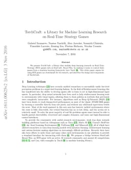 TorchCraft: a Library for Machine Learning Research on Real-Time
  Strategy Games