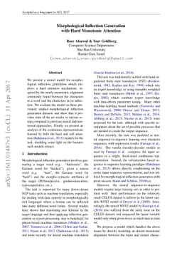 Morphological Inflection Generation with Hard Monotonic Attention