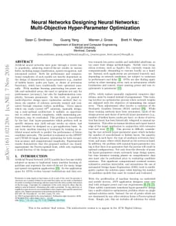 Neural Networks Designing Neural Networks: Multi-Objective
  Hyper-Parameter Optimization