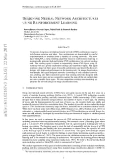 Designing Neural Network Architectures using Reinforcement Learning