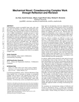 Mechanical Novel: Crowdsourcing Complex Work through Reflection and
  Revision