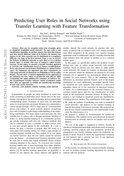 Predicting User Roles in Social Networks using Transfer Learning with
  Feature Transformation
