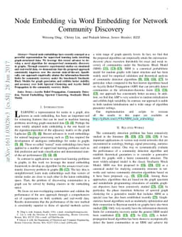 Node Embedding via Word Embedding for Network Community Discovery