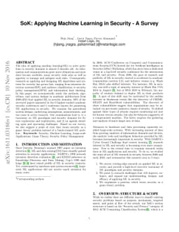 SoK: Applying Machine Learning in Security - A Survey