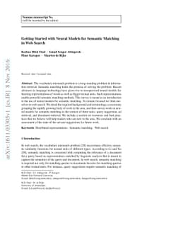 Getting Started with Neural Models for Semantic Matching in Web Search