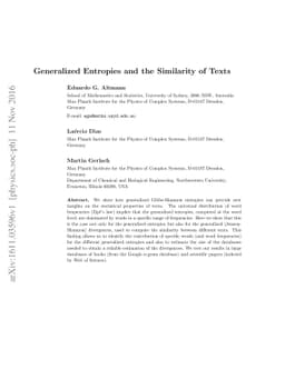 Generalized Entropies and the Similarity of Texts