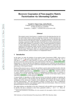 Recovery Guarantee of Non-negative Matrix Factorization via Alternating
  Updates