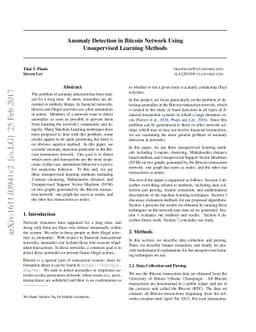 Anomaly Detection in Bitcoin Network Using Unsupervised Learning Methods