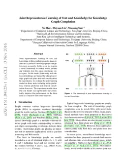 Joint Representation Learning of Text and Knowledge for Knowledge Graph
  Completion