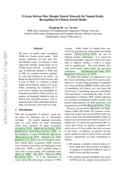 F-Score Driven Max Margin Neural Network for Named Entity Recognition in
  Chinese Social Media