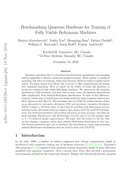 Benchmarking Quantum Hardware for Training of Fully Visible Boltzmann
  Machines