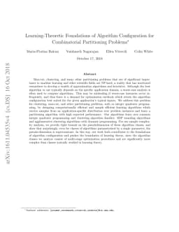 Learning-Theoretic Foundations of Algorithm Configuration for
  Combinatorial Partitioning Problems