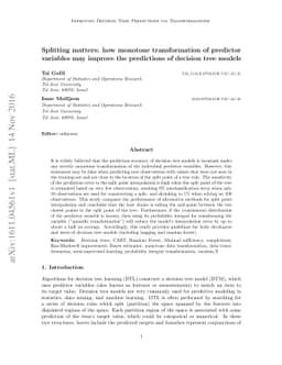 Splitting matters: how monotone transformation of predictor variables
  may improve the predictions of decision tree models