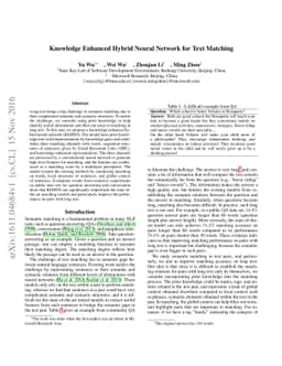 Knowledge Enhanced Hybrid Neural Network for Text Matching
