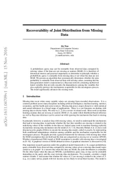 Recoverability of Joint Distribution from Missing Data