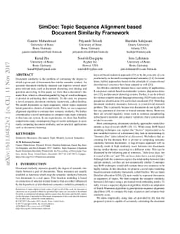 SimDoc: Topic Sequence Alignment based Document Similarity Framework