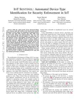 IoT Sentinel: Automated Device-Type Identification for Security
  Enforcement in IoT