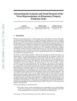 Interpreting the Syntactic and Social Elements of the Tweet
  Representations via Elementary Property Prediction Tasks