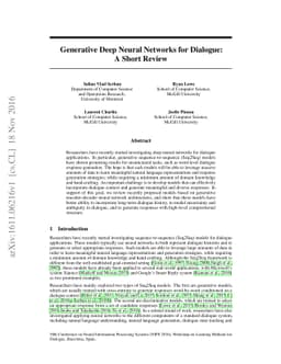 Generative Deep Neural Networks for Dialogue: A Short Review
