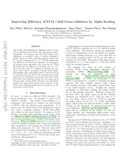 Improving Efficiency of SVM k-fold Cross-validation by Alpha Seeding
